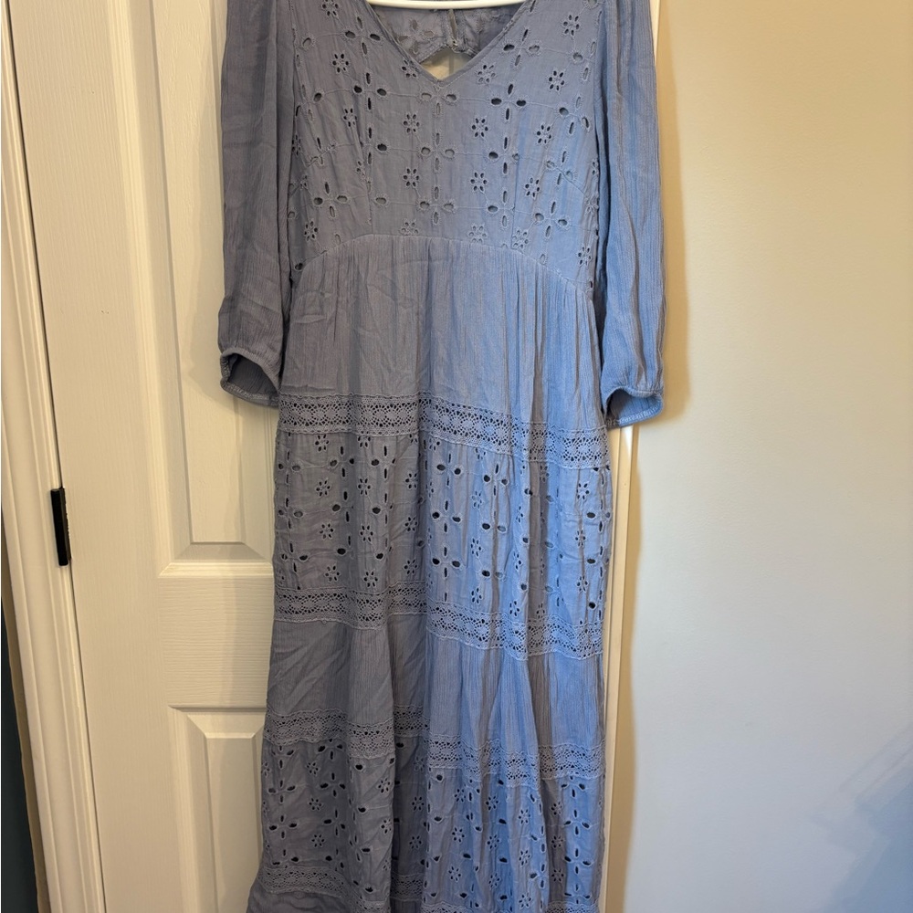 Listicle Dusty Blue Eyelet Dress